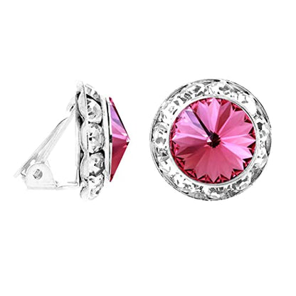 Rosemarie & Jubalee Women's Timeless Classic Statement Clip On Halo Earrings Made With Premium Crystals - color: 20mm, Rose Crystal Silver Tone