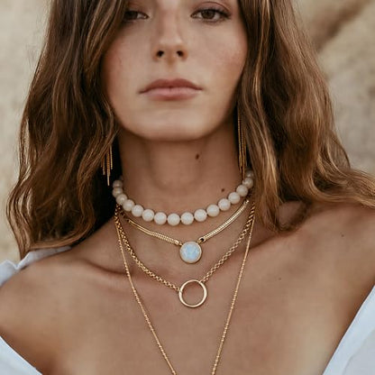 Multicolor Chunky Beaded Necklace, Statement Colorful Round Ball Beads Choker Necklace with Gold-Tone Adjustable Chain, Fashion Bold Neck Jewelry for Women - color: 16mm-Beige