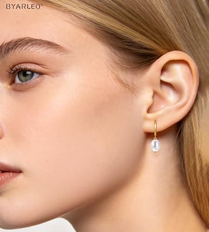 G23 Titanium Pearl Gold Drop Dangle Small Huggie Hoop Earrings for Women | F136 Implant Grade Pure Titanium for Sensitive Ears，Waterproof and Non Tarnish (A-14K Gold Plated) - color: 1A-14K Gold Plated