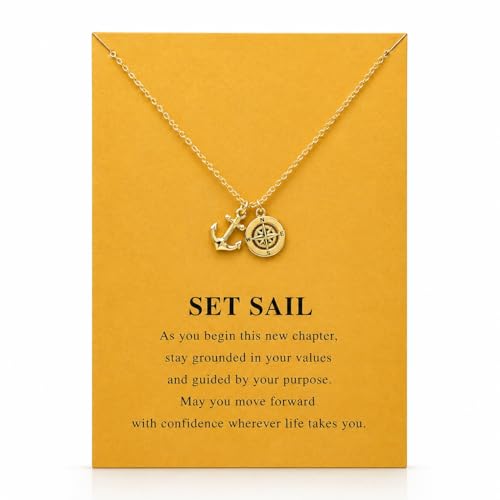 Zealmer Dainty 18K Gold Plated Compass World Map Pendant Necklace Graduation Gift for Friends - color: Travel