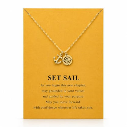 Zealmer Dainty 18K Gold Plated Compass World Map Pendant Necklace Graduation Gift for Friends - color: Travel