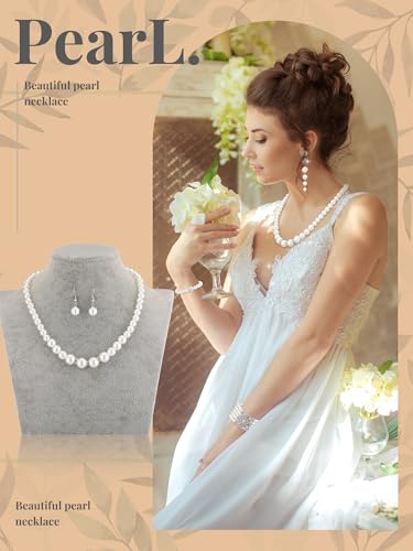 BBTO 8 Pcs Pearl Necklace and Earring Set for Women Faux Pearl Bracelet Costume Jewelry Set for Wedding Bridal Shower Party - style: Classic