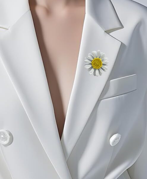 6 Pcs Daisy Flower Brooches, Sunflower Lapel Pins, Sun Flower Brooches, Floral Lapel Pins for Women Fashion Jewelry Accessories - color: White