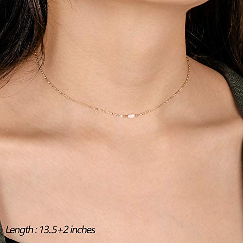 Turandoss Dainty Layered Choker Necklace, Handmade Y Pendant Necklace Multilayer Bar Disc Necklace Adjustable Layering Choker Necklaces for Women - style: 2PCS - simulated Pearls&Bar