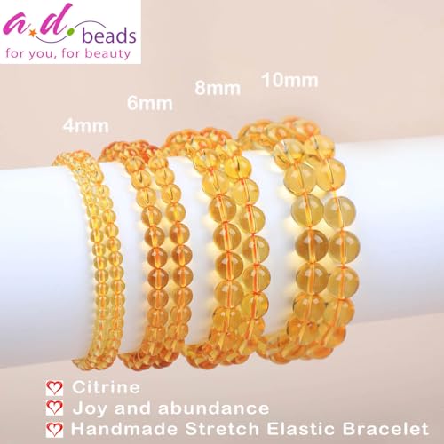 AD Beads Handmade Gemstone Stretch Elastic Bracelet Crystal Healing Reiki Nature's Beauty and Spiritual Essence Unisex (10mm, Citrine (Joy and Abundance)) - color: Citrine (Joy and Abundance ), size: 10mm