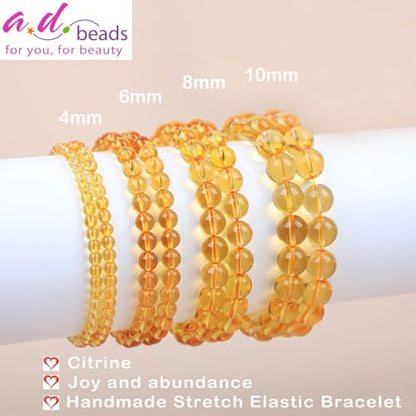 AD Beads Handmade Gemstone Stretch Elastic Bracelet Crystal Healing Reiki Nature's Beauty and Spiritual Essence Unisex (8mm, Citrine (Joy and Abundance)) - color: Citrine (Joy and Abundance ), size: 8mm