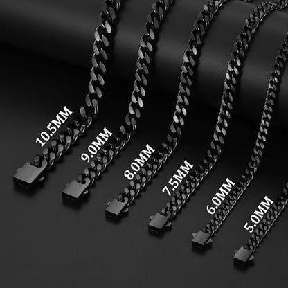 Fiusem Silver Tone/Black/14K Gold Plated Chain Necklace for Men, 5mm/6mm/7.5mm/8mm/9mm Stainless Steel Cuban Link Chain Necklace, Men's Chains 18-28 Inch Jewelry Gifts - size: 18", style: 5mm black