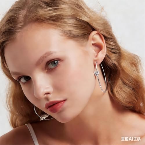 OwMell Large Hoop Earrings for Women 925 Sterling Silver Post 14K Gold Plated Big Hoops Earrings Trendy Pearl Cubic Zirconia Hoop Earrings - color: Clear Silver