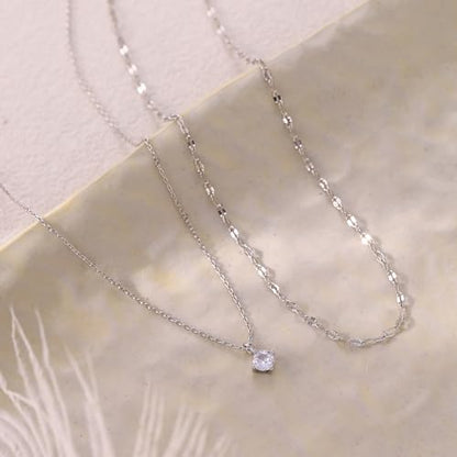 Layered Choker Necklace for Women Stackable Chain Dainty Zircon Pendant Set | 2PCS, Silver/14K Gold Plated, Box/Ball/Rope/Lip chain, Layering Diamond Cut CZ Pendant, Dainty Thin Chain, Trendy Prom Gift - color: Silver, style: Style 04
