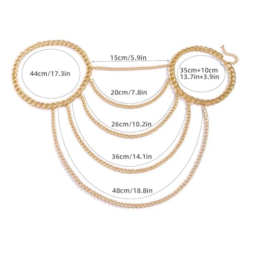 WeeH Shoulder Necklace Chain Body Jewelry Layered Shoulder Jewelry Accessory at Party Beach Summer Holidays Halloween Costume - color: Gold