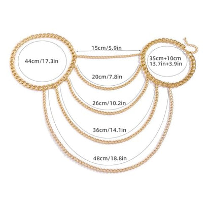 WeeH Shoulder Necklace Chain Body Jewelry Layered Shoulder Jewelry Accessory at Party Beach Summer Holidays Halloween Costume - color: Gold