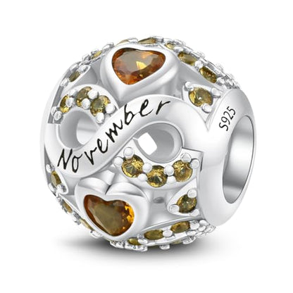 MICOO 925 Sterling Silver Jan-Dec Birthstone Charms For Bracelets and Necklaces, Original DIY Bead Charms With Cubic Zirconias Jewelry Birthday Gifts For Women. - color: 92-11Nov Birthstone charm