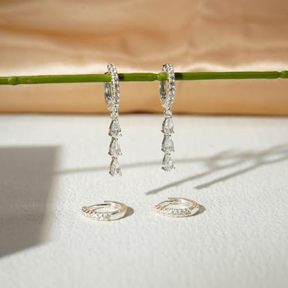 NIXMAX Gold/Silver CZ Dangle Hoop Earrings Set for Women Drop Earrings | 14K Gold Silver Plated，Cartilage Earrings Stack Set for Multiple Piercing,Huggie Earrings,Hypoallergenic,Jewelry Gifts - style: SL-cz dangle set-2 Pairs