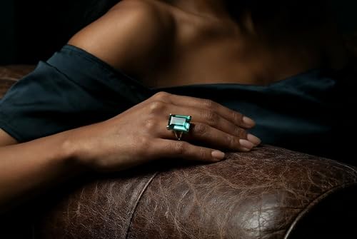 Sterling Silver Blue Tourmaline Statement Ring – Rectangle Gemstone Jewelry for Women – October Birthstone