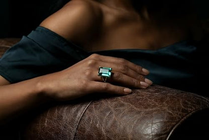 Sterling Silver Blue Tourmaline Statement Ring – Rectangle Gemstone Jewelry for Women – October Birthstone