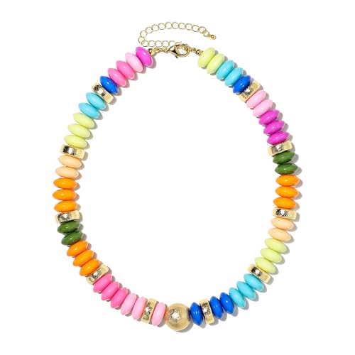 RISHEGAE Chunky Beaded Necklace for Women Boho Resin Beaded Choker Necklace Adjustable Surfer Beach Strand Necklaces Gold Handmade Acrylic Beads Jewelry Gift for Women - color: Style 4colorful