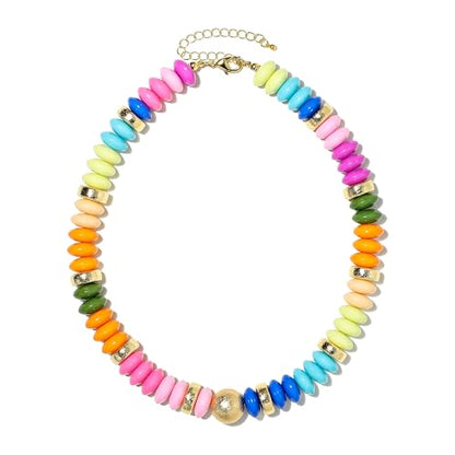 RISHEGAE Chunky Beaded Necklace for Women Boho Resin Beaded Choker Necklace Adjustable Surfer Beach Strand Necklaces Gold Handmade Acrylic Beads Jewelry Gift for Women - color: Style 4colorful