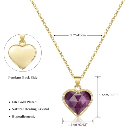 KissYan Healing Crystal Necklace, 14K Gold Plated Natural Stone Pendant Necklace Reiki Quartz Amethyst Citrine Gemstone Spiritual Jewelry Gifts for Women Girls - color: H-Amethyst-Heart