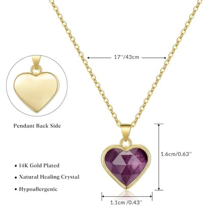 KissYan Healing Crystal Necklace, 14K Gold Plated Natural Stone Pendant Necklace Reiki Quartz Amethyst Citrine Gemstone Spiritual Jewelry Gifts for Women Girls - color: H-Amethyst-Heart
