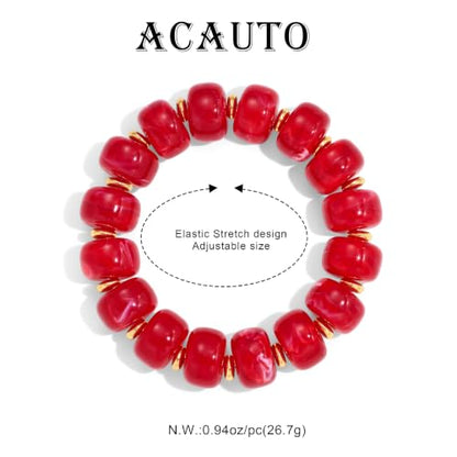 Chunky Beaded Bracelet for Women-Boho Bold Acrylic Resin Stretch Bracelets Trendy Summer Beach Elastic Bangle Vacation Jewelry Accessories - color: Style 1-Red
