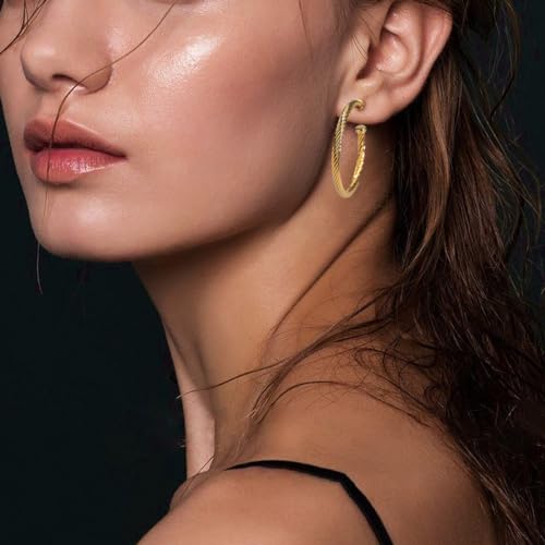 Inspired Designer Twisted Hoop Earrings for Women Fashion Jewelry Cable Wire Half Hoop Earrings for Women Gift - color: Large Hoop - Golden Tone