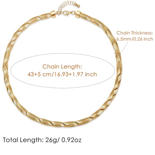 Chunky Gold Collar Choker Statement Necklace for Women Trendy | Gold Plated Layered Twist Flat Thick Snake Herringbone Chain African Torque Necklace Prom Boho Necklaces Party Jewelry Gift - style: Twist Link Chain/Gold