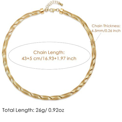 Chunky Gold Collar Choker Statement Necklace for Women Trendy | Gold Plated Layered Twist Flat Thick Snake Herringbone Chain African Torque Necklace Prom Boho Necklaces Party Jewelry Gift - style: Twist Link Chain/Gold