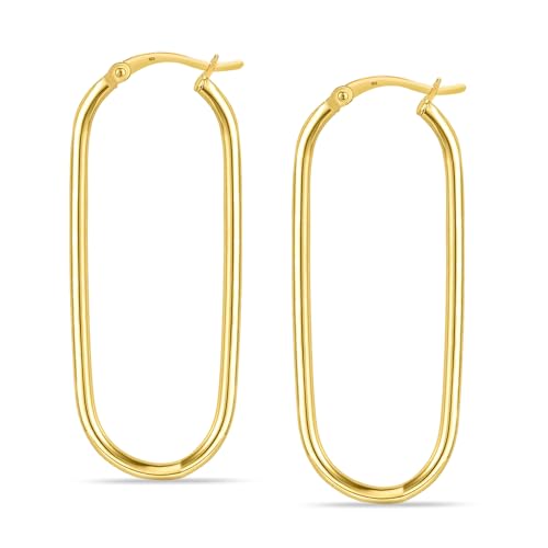 925 Sterling Silver Post Oval Hoop Earrings for Women | 18K Gold-Plated Large Hoops Earring-53mm - color: Yellow-Gold