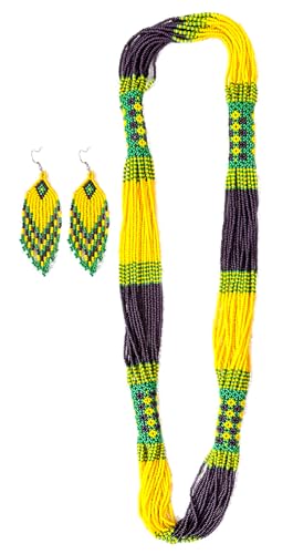 Layered – Boho Native American Style Layered Beaded Necklace– Ukrainian beaded Necklace Native Handmade Seed Bead Necklace Tribal ethnic beaded Necklace for Women (Tuquoise) - color: Yello ,green, mulit