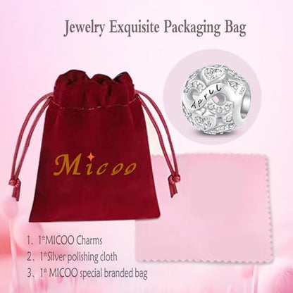 MICOO 925 Sterling Silver Jan-Dec Birthstone Charms For Bracelets and Necklaces, Original DIY Bead Charms With Cubic Zirconias Jewelry Birthday Gifts For Women. - color: 4-April Birthstone charm