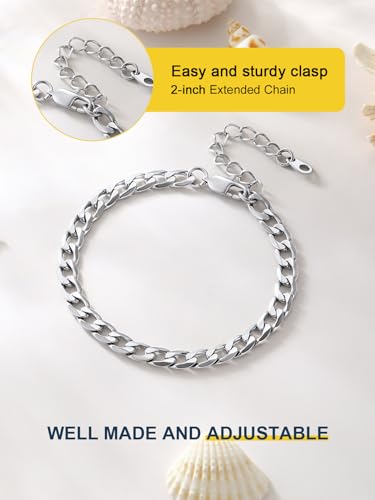 ChainsPro Resizable Anklet Chain for Women Men, Figaro/Wheat/Twist Rope/Cuban Foot Bracelet-Strong with Good Clasp-18K Gold Plated(Send Gift Box) - color: 00:cuban-Stainless-6mm