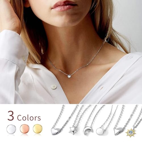 ChicSilver 925 Sterling Silver Cross/Heart/Butterfly/Star/Moon Necklace for Women, Hypoallergenic Dainty Small Silver Pendant Necklaces (with Gift Box) - style: 06.Dot