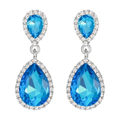 EVER FAITH Women's Austrian Crystal Wedding Tear Drop Dangle Earrings | Bridal Prom Jewelry for Bride Bridesmaid - color: Sea Blue