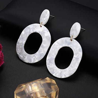 Acrylic Earrings For Women Statement Geometric Earrings Resin Acetate Drop Dangle Earrings Mottled Hoop Earrings Fashion Jewelry - color: B:White