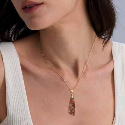 Nature Stone Necklaces for Women Boho Pendant Necklace 18K Gold Chain Necklaces - color: Orange Gold