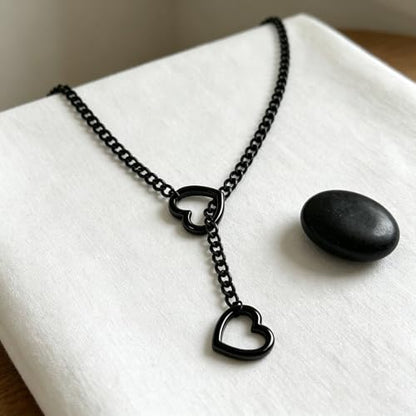 Choker Necklace for Women Gothic Goth Stainless Steel Slip Chain Chunky Long Drop Mens Punk Necklace Jewelry Gift - style: Black Heart