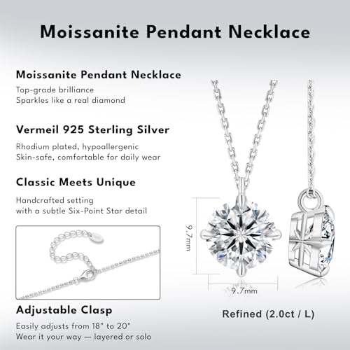 KRKC Moissanite Pendant Necklace for Women, 0.5CT/1CT/2CT/3CT/4CT Lab Created Diamond Solitaire Pendant, VVS1 Clarity D Color, Adjustable 14K White Gold Plated S925 Sterling Silver Chain, Jewelry Gift for Anniversary Valentines Christmas Day - color: Silv