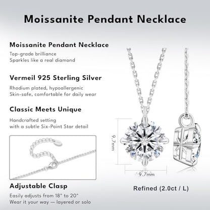 KRKC Moissanite Pendant Necklace for Women, 0.5CT/1CT/2CT/3CT/4CT Lab Created Diamond Solitaire Pendant, VVS1 Clarity D Color, Adjustable 14K White Gold Plated S925 Sterling Silver Chain, Jewelry Gift for Anniversary Valentines Christmas Day - color: Silv
