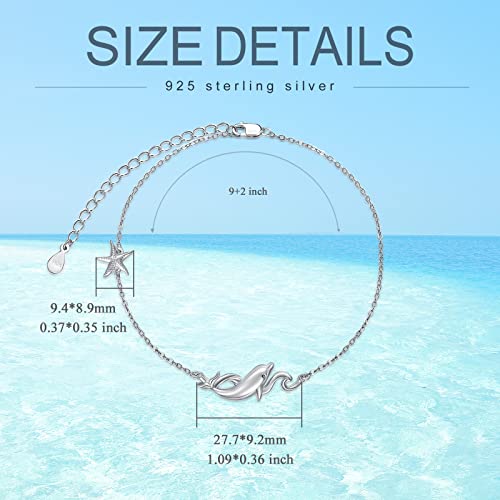 925 Sterling Silver Anklet Foot Bracelet with Crystal from Austria, Anklet Jewelry Gifts for Women 11 Inch Adjustable - style: A-Dolphin Anklet