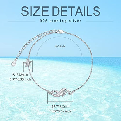925 Sterling Silver Anklet Foot Bracelet with Crystal from Austria, Anklet Jewelry Gifts for Women 11 Inch Adjustable - style: A-Dolphin Anklet
