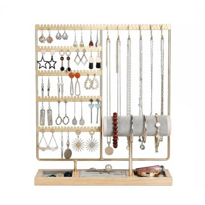 Jewelry Organizer Earring Holder Organizer,6 Tier Jewelry Holder Bracelet Holder Necklace Holder with 6 Hooks,Jewelry Stand for Bracelet, Necklaces, Earrings, Rings, Watches,Gold