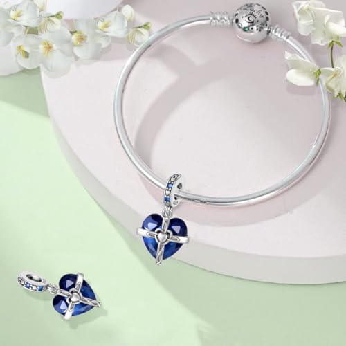 Birthstone Charm, 925 Sterling Silve Heart Dangle Charms for Pandora Bracelets, Ladies Birthday Gift - style: I-September