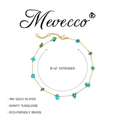 MEVECCO Anklet for Women Gold Chain 14K Gold Plated Dainty Boho Beach Summer Simple Foot Jewelry Ankle Bracelet - style: Bead Turquoise