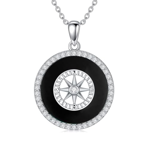AOBOCO 2026 Graduation Gifts 925 Sterling Silver Compass Pendant Necklace High School College Graduation Jewelry Gifts for Women Daughter - style: C-Black Onyx