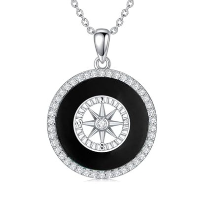 AOBOCO 2026 Graduation Gifts 925 Sterling Silver Compass Pendant Necklace High School College Graduation Jewelry Gifts for Women Daughter - style: C-Black Onyx