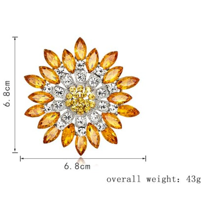 Rhinestone Sunflower Brooch for Women Sparkling Cubic Zirconia Flower Brooch Pin Elegant Large Crystal Floral Lapel Pin Dainty Clothing Hat Bag Accessories Christmas Wedding Bridal Birthday Jewelry - color: Yellow