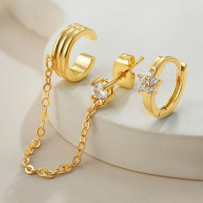 Ear Cuff Earrings for Women Non Piercing - 18K Really Gold Plated Cuff Earrings Trendy Cubic Zirconia Huggie Hoop Cartilage Earring Jewelry Gifts Gold Earring fpr Women Girls - color: 01-Earrings Cuff