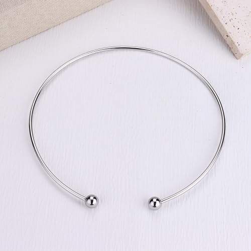Sanfenly Choker Collar for Women 14K Gold Plated Silver Stainless Steel Metal Collar Choker Necklace Statement Open Cuff Bangle Necklace for Women - style: Open Silver with Ball Ends