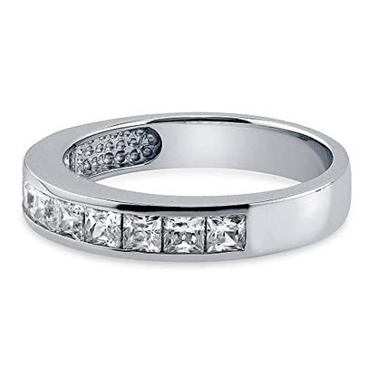 BERRICLE Sterling Silver CZ Rings Stackable Half Eternity Band Ring for Women, Channel Set Cubic Zirconia - Cushion, Emerald, Princess Cut - style: Princess Cut