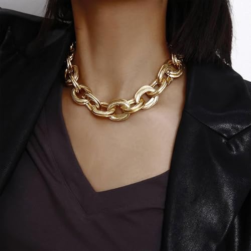 JAKAWIN Chunky Gold Choker Necklace Cuban Link Large Chain Necklaces for Women